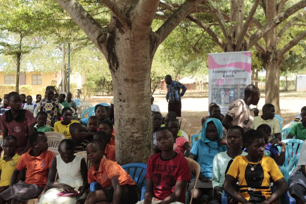 Esonga menstrual health training session with a community in a refugee settlement